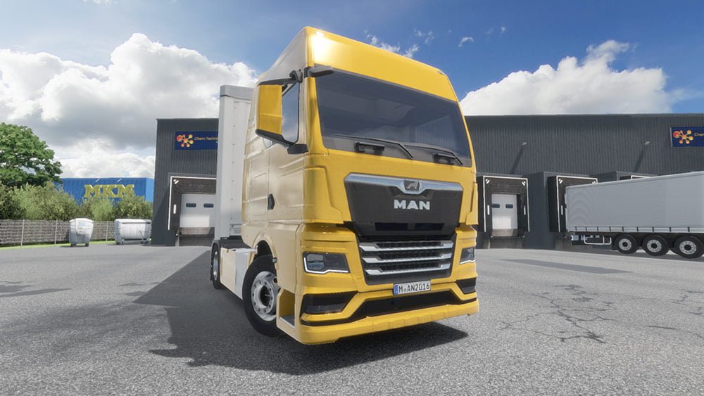 yellow truck in a company warehouse yard from mobile game drive real truck simulator